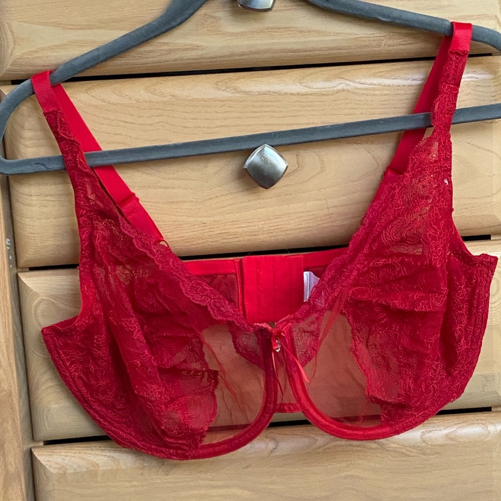 Macy’s Red Lace Bra, Size 40DDD